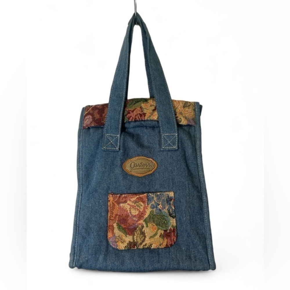 Vintage‎ Carter's Denim Floral Jacquard Mini Diaper Bottle Bag
